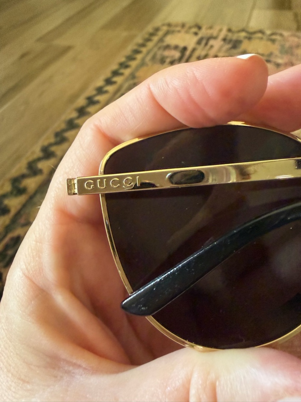 Gucci Gold Frame Sunglasses with Black Lenses - Picture 3 of 5